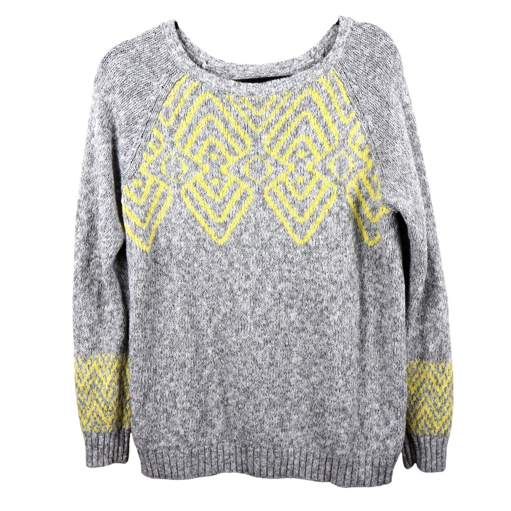 Maurices Y2K Women's Gray Yellow Geometric Knit Long Sleeve Thick Sweater Size L